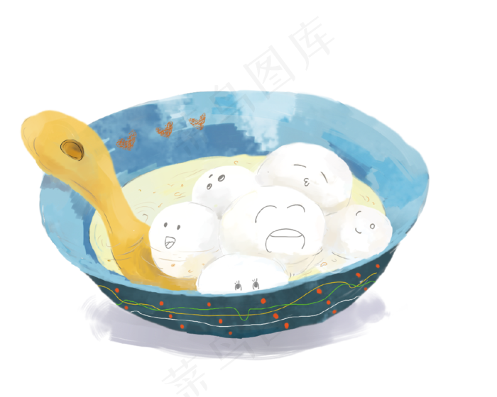 元宵节一碗汤圆手绘水彩可爱风免,免抠元素