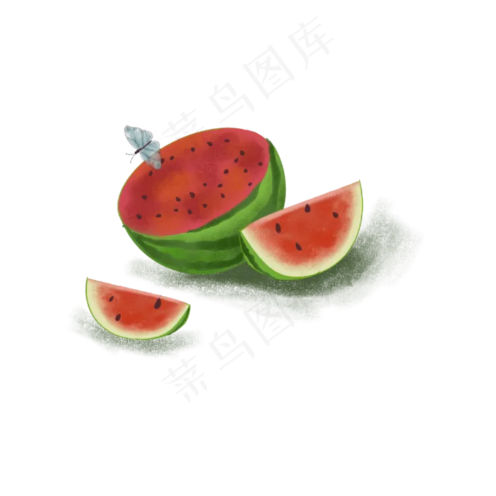 西瓜甜蜜解渴蝴蝶PNG夏日水果(2500X2500(DPI:4))psd模版下载