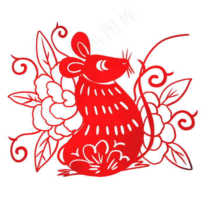 鼠年红色剪纸,免抠元素