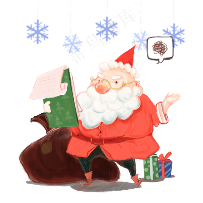 圣诞老人礼物包裹平安夜礼物清单,免抠元素