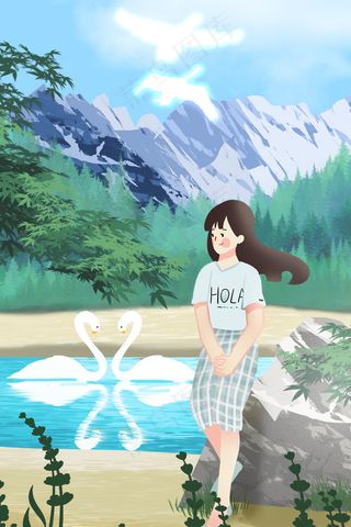 五一放假女孩天鹅