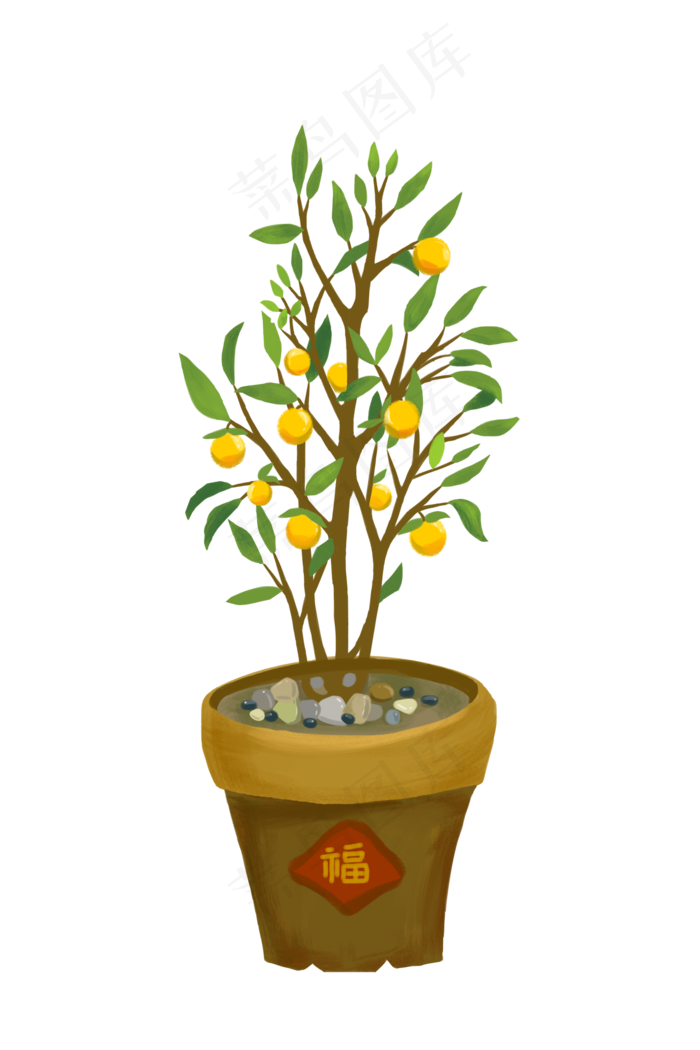 春节贺新年简约风格金桔插图装饰,免抠元素(2000X3000(DPI:300))psd模版下载