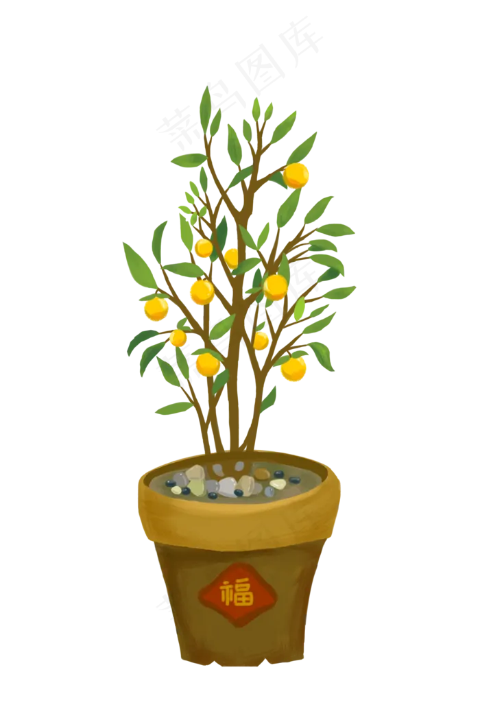 春节贺新年简约风格金桔插图装饰,免抠元素(2000X3000(DPI:300))psd模版下载