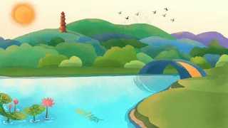 卡通手绘风立夏夏日的日出配图