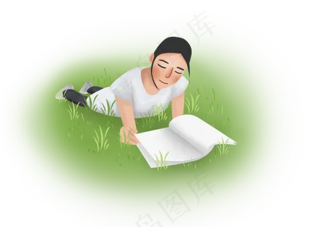 高考在草地上看书的女孩