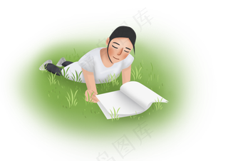 高考在草地上看书的女孩