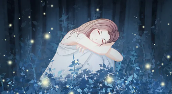 手绘森林里的女孩