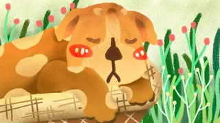 卡通手绘风春天春困动物入睡配图