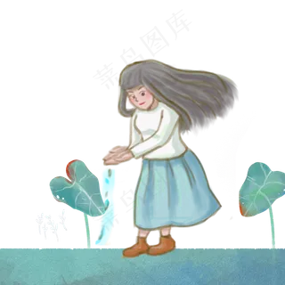 春天植树的卡通女孩