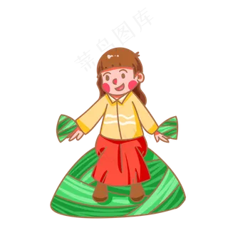 拿着粽子的女孩手绘