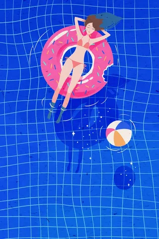 夏日女孩在游泳池