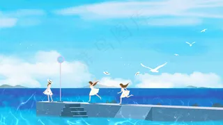 夏天海边少女配图