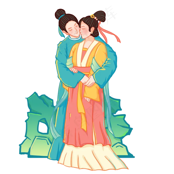 淡雅中国风国潮情人人物(2000X2000(DPI:300))psd模版下载