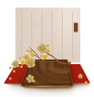 农历新年年货梅花古典文字框和展,免抠元素