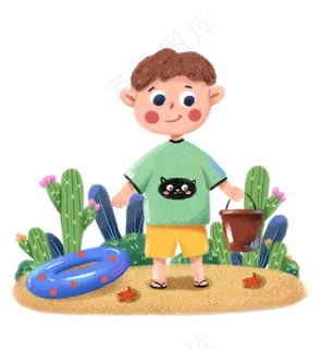 夏季沙滩上玩耍的小孩子