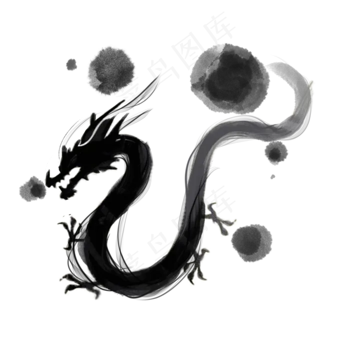 水墨龙古风画素材,免抠元素(2000*2000px 300 dpi )psd模版下载