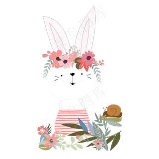 手绘秋天的兔子蜗牛