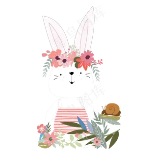 手绘秋天的兔子蜗牛