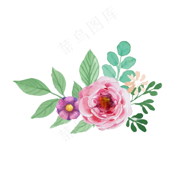 森系小清新水彩手绘绿叶花朵,免抠元素(4167*4167px)ai矢量模版下载