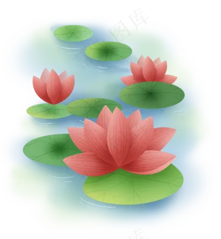 立体红色莲花和莲叶,免抠元素