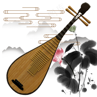 水墨荷花古风琵琶