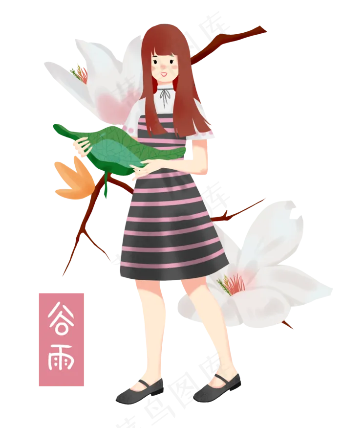 谷雨拿着叶子的女孩