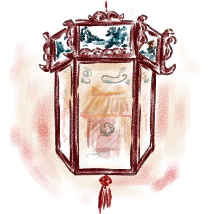 手绘传统走马灯插画,免抠元素