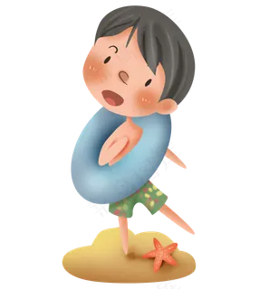 沙滩上的游泳男孩,免抠元素 沙滩上的游泳男孩,免抠元素
