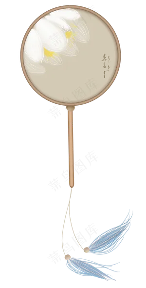 白色荷花古风团扇,免抠元素