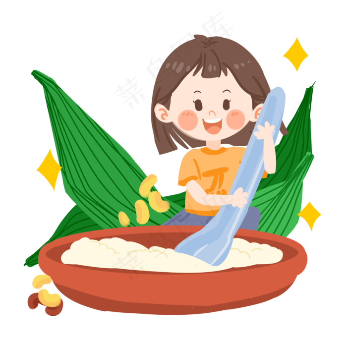 端午节可爱女孩包粽子PNG素材(3000X3000(DPI:300))psd模版下载