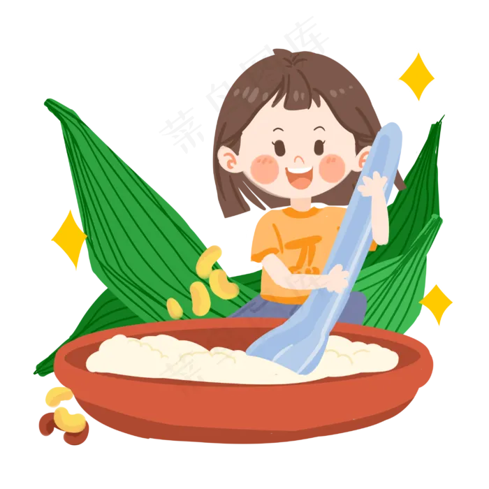 端午节可爱女孩包粽子PNG素材(3000X3000(DPI:300))psd模版下载