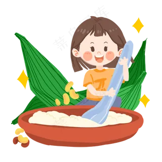 端午节可爱女孩包粽子PNG素材