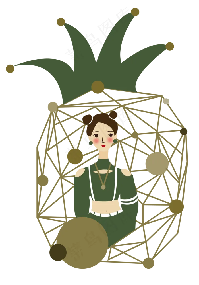 森系菠萝水果唯美女孩(2000X2000(DPI:300))ai矢量模版下载