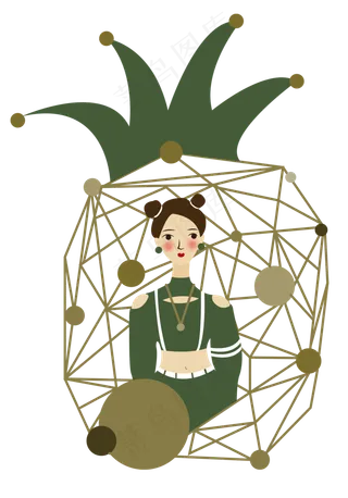 森系菠萝水果唯美女孩