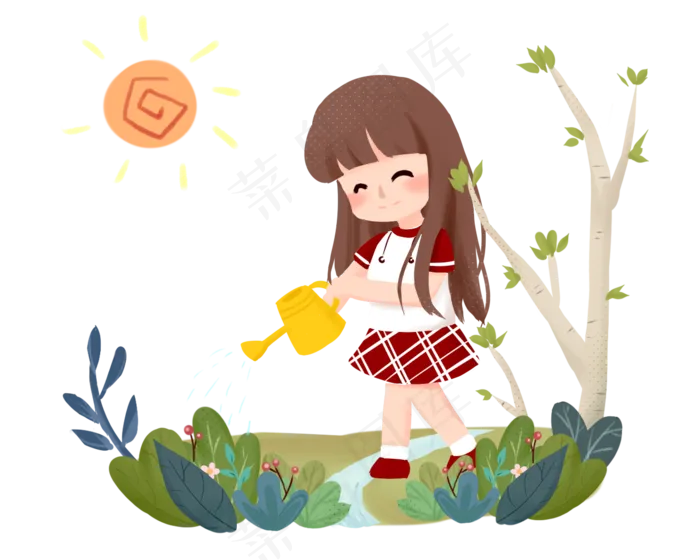 植树节可爱小女孩浇水,免抠元素