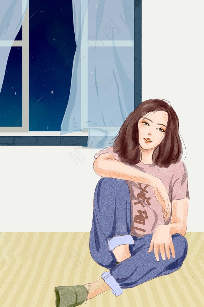 唯美小清新手绘晚安海报