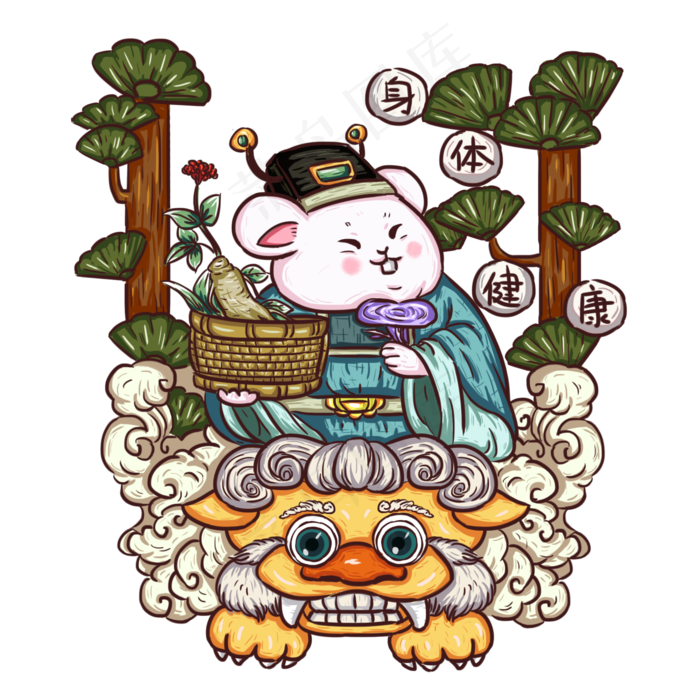 国潮鼠年年画,免抠元素