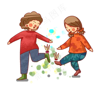 手绘妇女节母亲陪女儿踢毽子,免抠元素