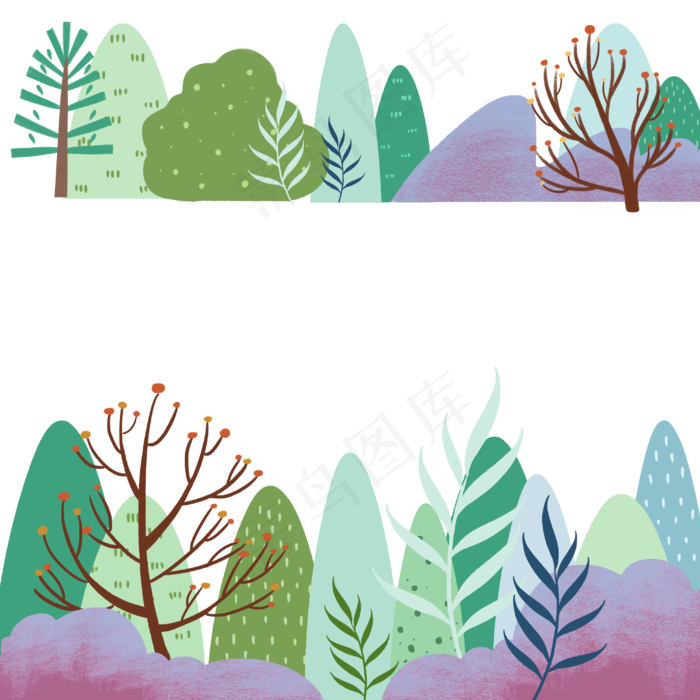 树林装饰边框春夏绿色PNG植物