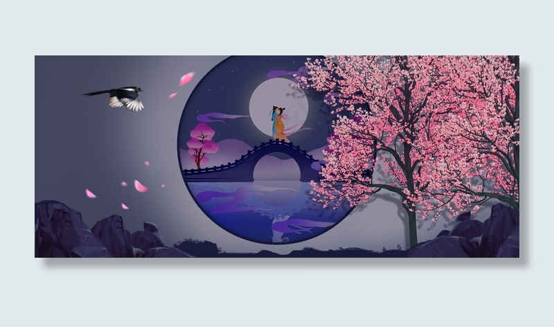 中国风七夕节约惠七夕情人电商海报