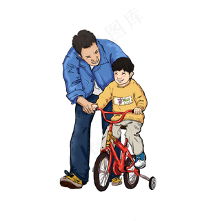 父亲节卡通形象父子骑自行车