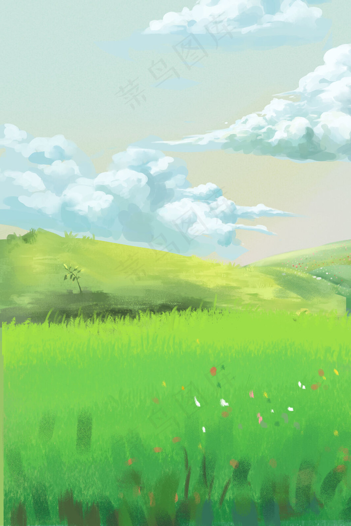 春天蓝天白云野外背景