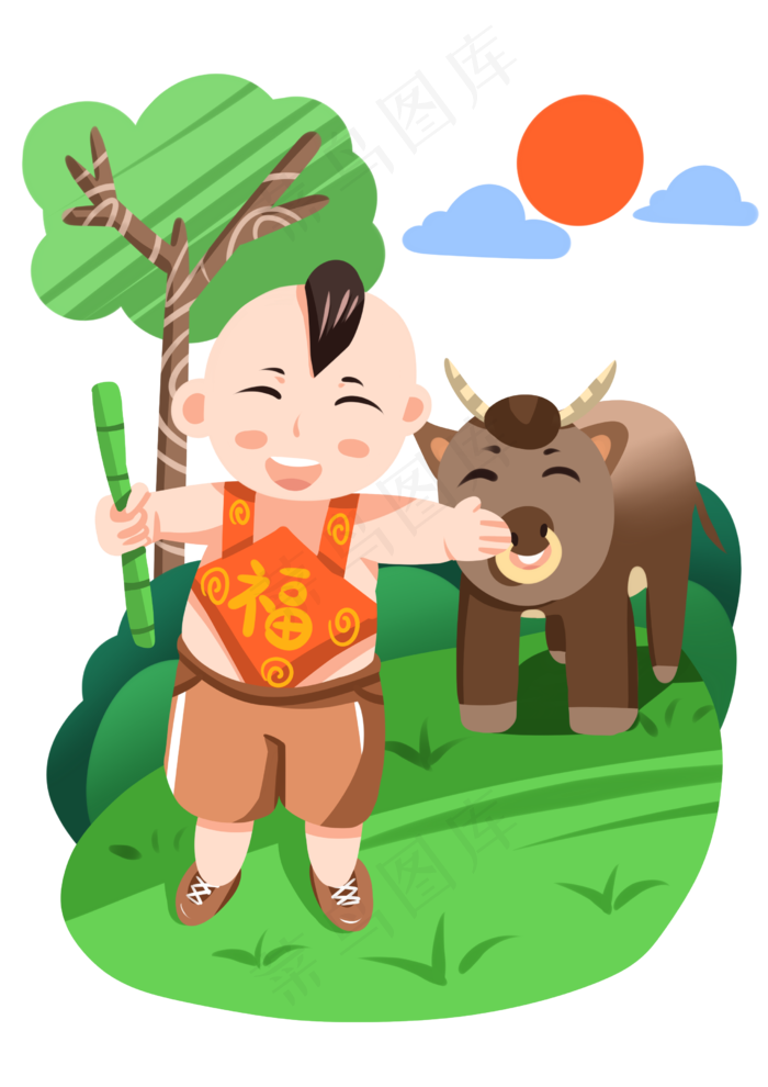 清明节人物和出牛(2480X3507(DPI:300))psd模版下载