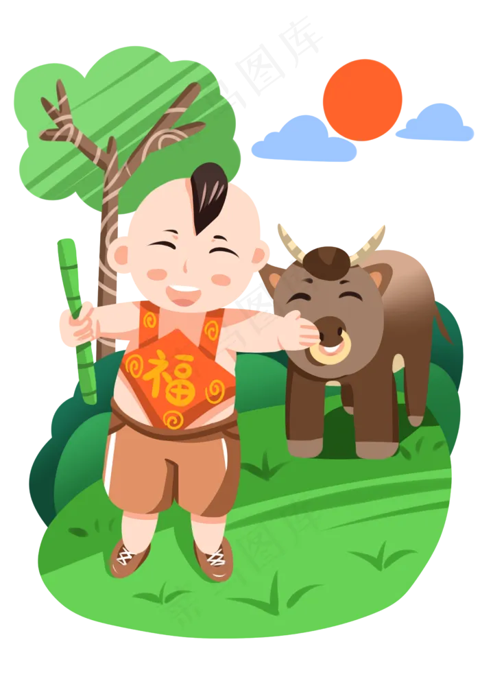 清明节人物和出牛
