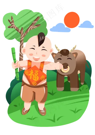 清明节人物和出牛