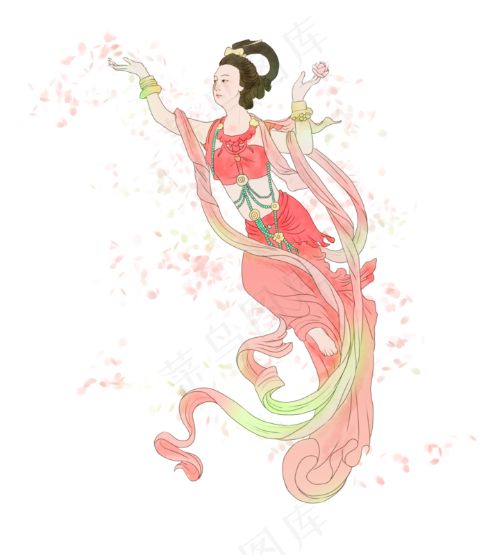 敦煌飞天天女司花牡丹仙子,免抠元素(3500*4000px 300 dpi )psd模版下载