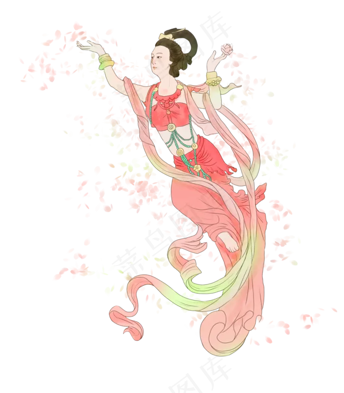 敦煌飞天天女司花牡丹仙子,免抠元素(3500*4000px 300 dpi )psd模版下载