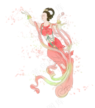 敦煌飞天天女司花牡丹仙子,免抠元素