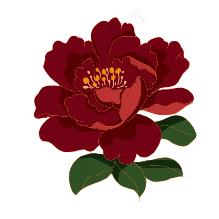 中秋节复古梅红色金边牡丹花,免抠元素(2000*2000px 300 dpi )psd模版下载