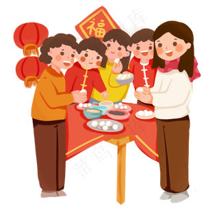 手绘卡通元宵节包汤圆,免抠元素
